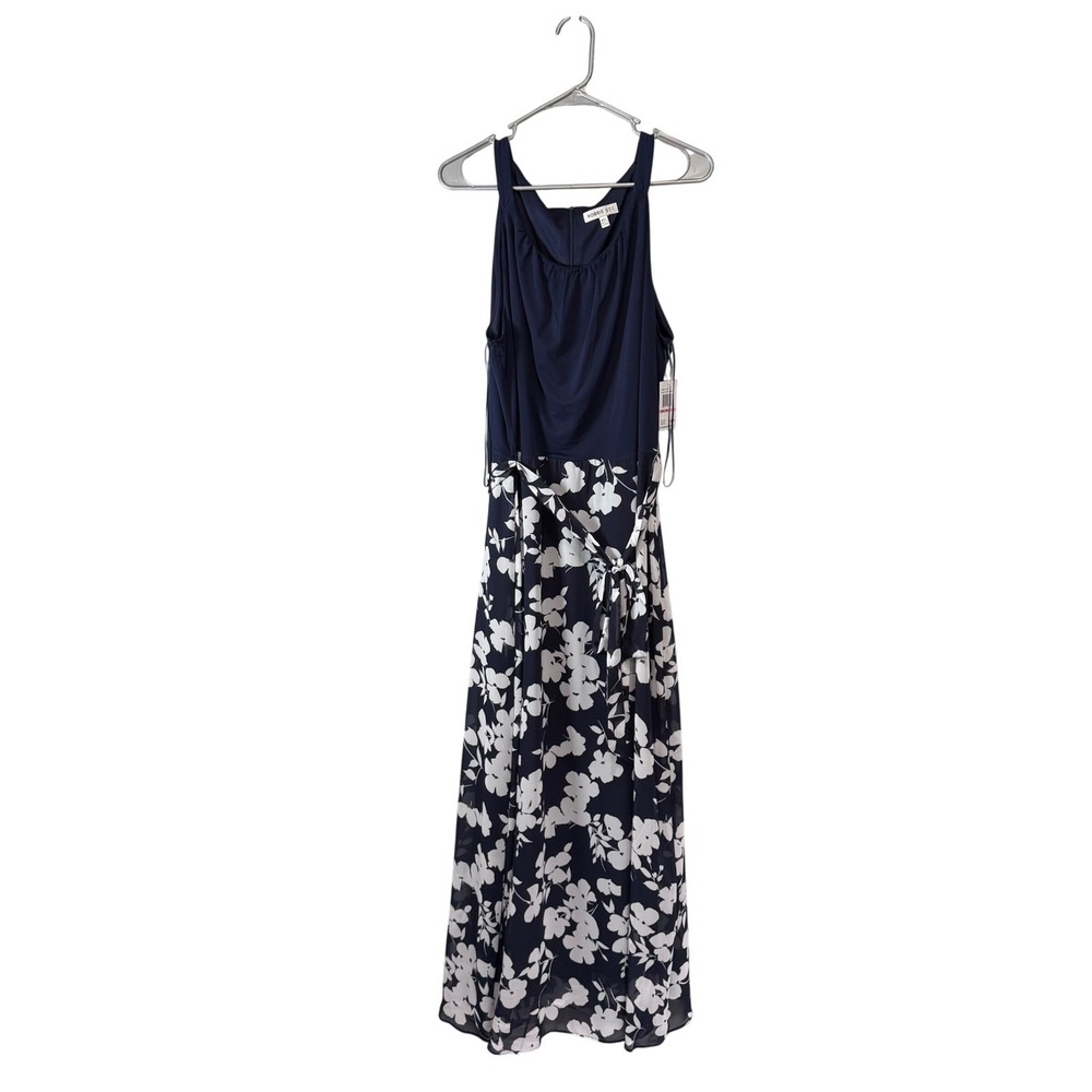 Robbie Bee Womens Navy Blue White Floral Maxi Dress Sleeveless XXL msrp $89